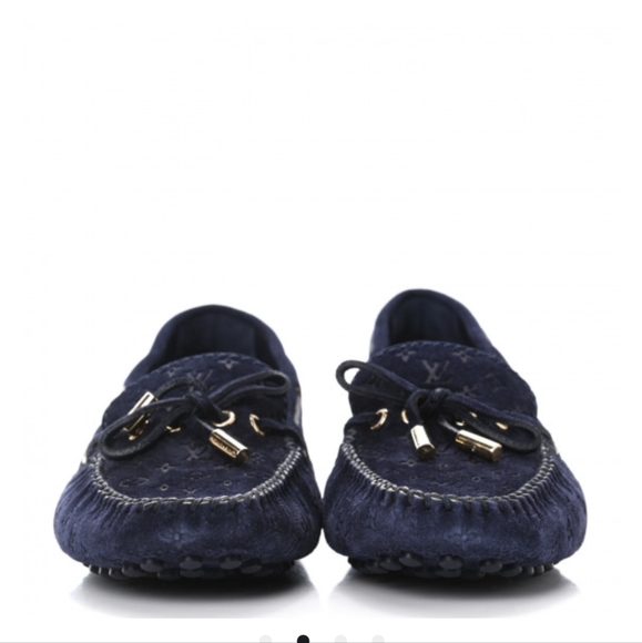 Louis Vuitton Suede Monogram Gloria Loafers 38 Marine - Picture 2 of 4